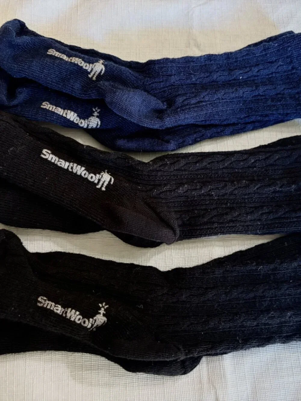 Smartwool Socks Bundle of 3 Pairs Black Blue Long Crew Sock Wool